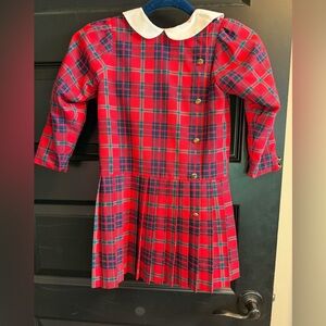 Sarah Louise Plaid Red tartan girls dress Euc size 5/6 RARE
